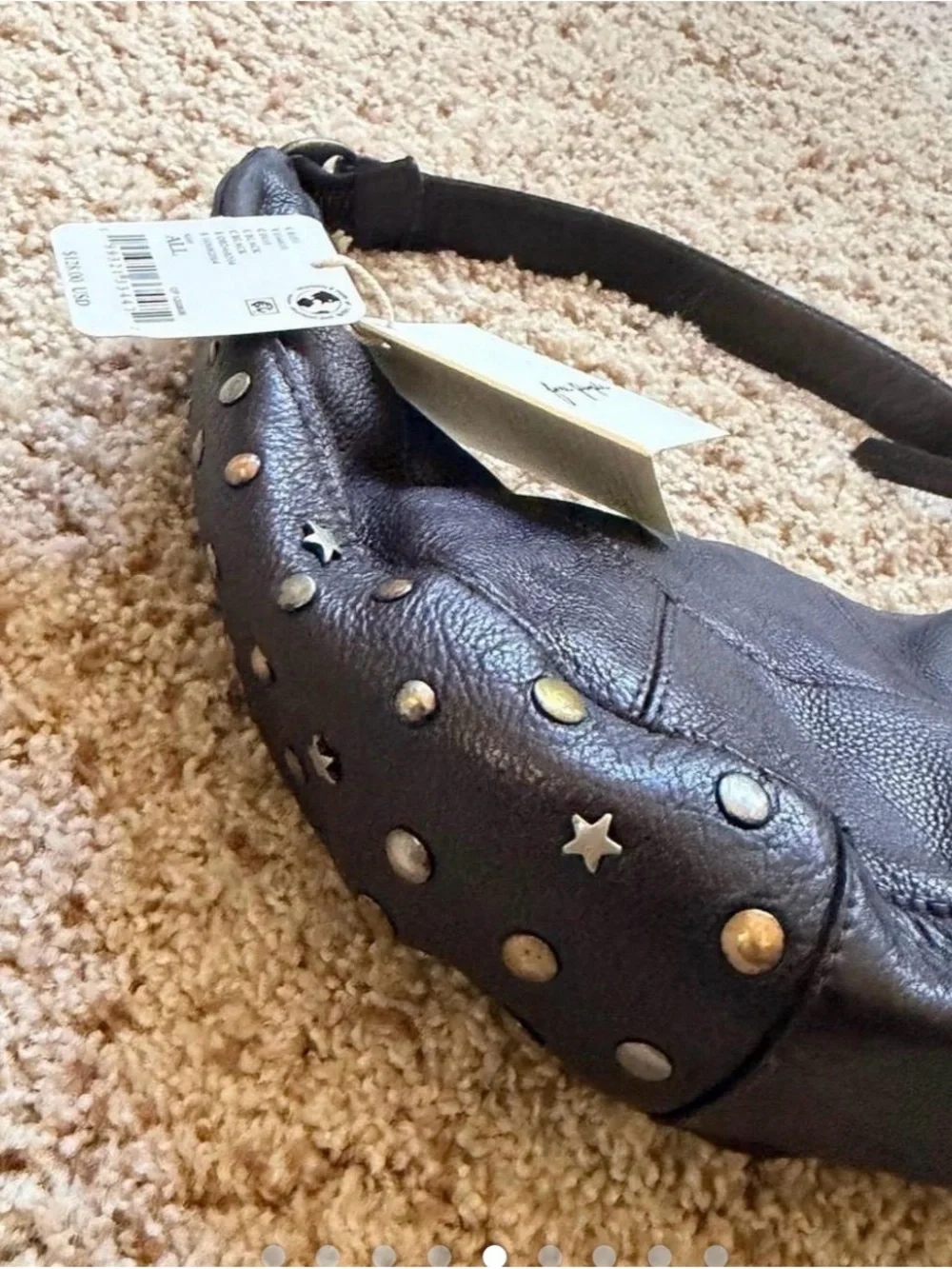 NWT new free people stellar leather shoulder bag black star studs silver gold